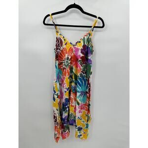Jams World Floral Dress Midi Spaghetti Strap Artsy Colorful Hawaiian Size XS